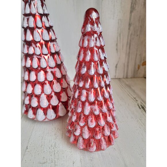 Diamond star Glitter red blown glass tree Xmas home decor set unique - Picture 5 of 8